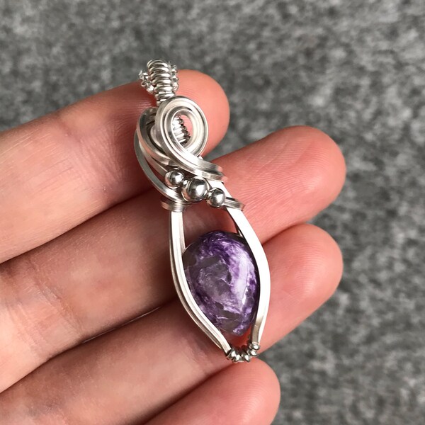 Charoite pendant made in solid sterling silver