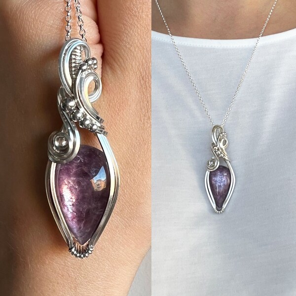 Stunning Mica lepidolite pendant made in solid sterling silver