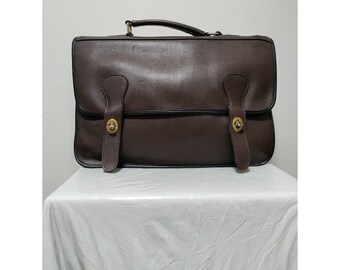 Vintage Leather Bag Brown Leather Musette Top Handle Fold Over Briefcase