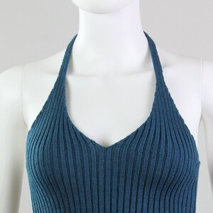 Size M, Halter Top, 2x2 Ribbed Knit, 100% Merino Wool, Tank Top, Women&#39;s Top, handmade, blue, shirt, blouse, street style