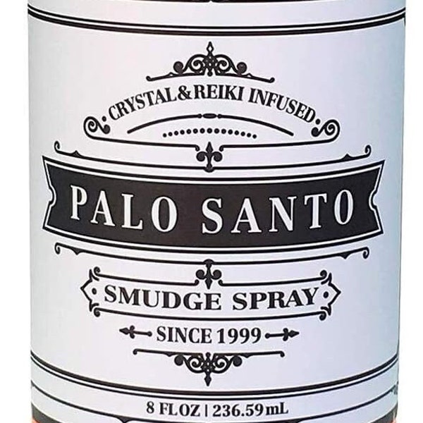 Palo Santo Wischspray (8 FL OZ) Premium reines ätherisches Palo Santo- und Salbeiöl. Smudge Spray ist Crystal & Reiki Infundiert, Energiereinigung.