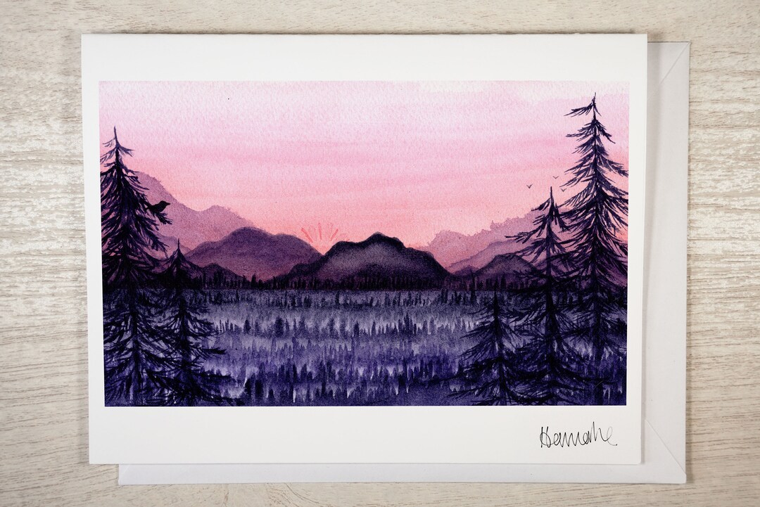 Watercolor Landscape Card Set of 6, Notecard Set With Envelope, Scenery ...