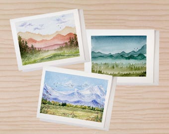 Watercolor Card Landscape Card Set Of 6, Notecard Set With Envelope, Scenery Blank Card, Nature Lover Card, Watercolor Greeting Card
