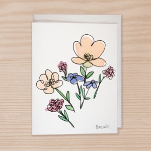 Flower Notecard Set van 6, Notecard met enveloppen, wenskaart, natuur, botanische kaarten, aquarelkaart, lijntekening, bloemen, kleurrijk
