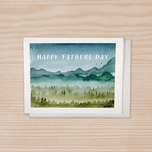 Happy Fathers Day-kaart, bergenkaart, aquarel landschap stationair, notitiekaart met envelop, unieke vaders kaart, kaart natuurliefhebber