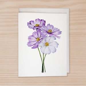 Aquarel kaart Cosmos Notecard Set van 6, aanpasbaar, Flower Notecard met enveloppen, bloemen briefpapier, botanische kaarten, bloemenliefhebber