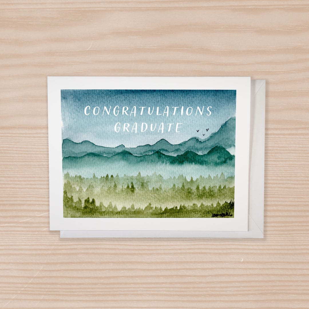 Mountain Grad Card Congratulations Graduate Card, Mountains Card, Watercolor Landscape ...
