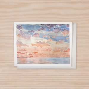 Sonnenuntergang über Wasser Kartenset 6, Notecard Set mit Umschlag, Aquarell Landschaft, Landschaftskarte, Naturliebhaber Karte, Aquarell Landschaftsset
