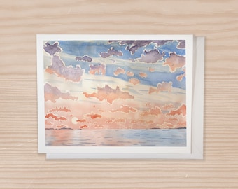 Sunset Over Water Card Set Of 6, Notecard Set With Envelope, Watercolor Landscape, Scenery Card, Nature Lover Card, Watercolor Landscape Set