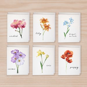 Notecard set van 6, aquarel iris, aanpasbaar, bloem Notecard met enveloppen, bloemen briefpapier, botanische kaarten, bloemenliefhebber, kaarten