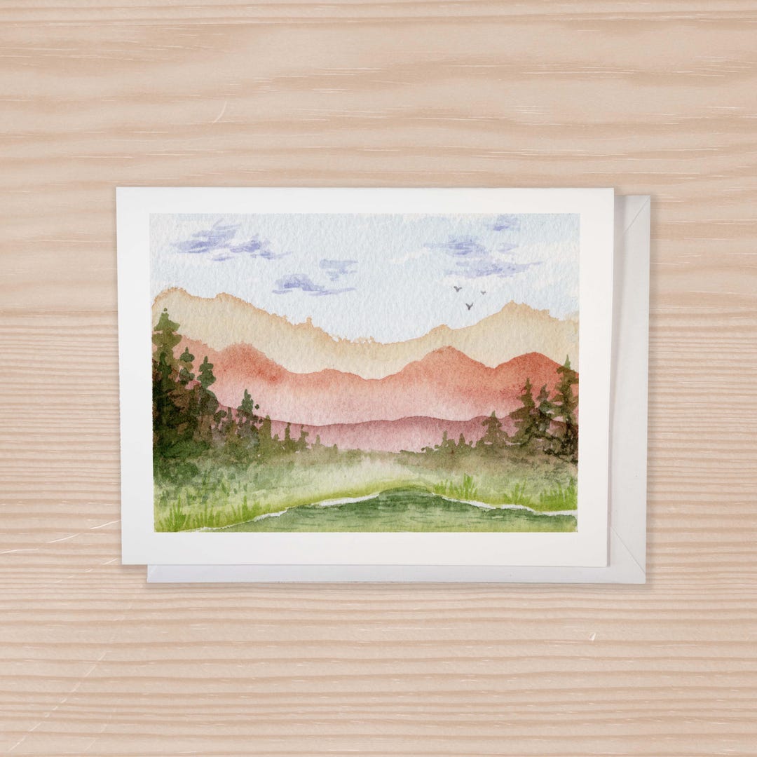Watercolor Card Landscape Card Set of 6, Notecard Set With Envelope ...