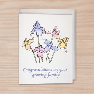 Babyshower, kaart nieuwe ouders, iriskaart, notitiekaart met envelop, nieuwe babykaart wenskaart, natuur, bloemenkaart, aquarel, douchekaart