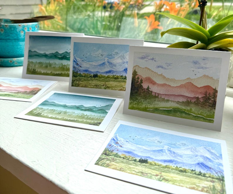 Watercolor Card Landscape Card Set of 6, Notecard Set With Envelope ...