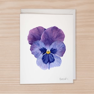 Aquarell Karte Purple Stiefmütterchen Notecard 6er Set, Flower Notecard mit Umschlägen, Floral Stationär, Botanische Karten, Blumenliebhaber