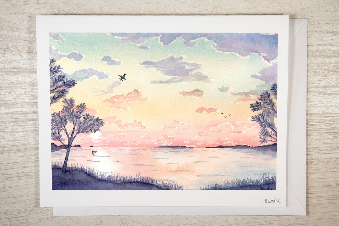 Watercolor Card Landscape Card Set of 6, Notecard Set With Envelope ...