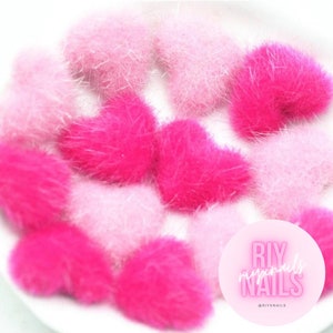 Fluffy Heart Shaped Nail Art Pom Poms RIYNAILS