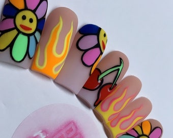 Neon Flower Press On Nails RIYNAILS