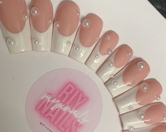Pearl White Tip Press On Nails RIYNAILS