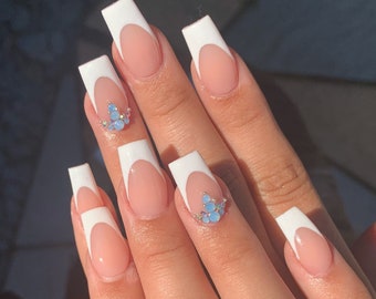 White Tip With Bling Press On Nails RIYNAILS