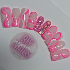 Pink Glitter Press On Nails RIYNAILS