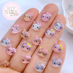 Glittery Kawaii Kitty Nail Art Charms RIYNAILS