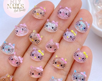 Glittery Kawaii Kitty Nail Art Charms RIYNAILS