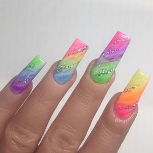 Neon Marble Press On Nails RIYNAILS