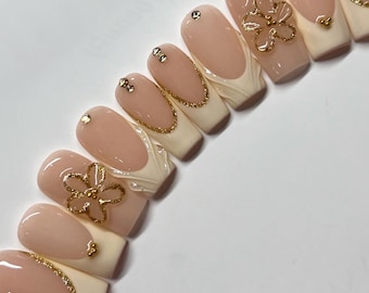 Creamy Yellow and Gold 3D Flower Press On Nails RIYNAILS