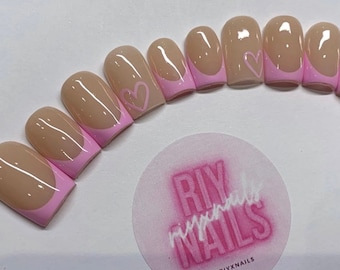 Pink Heart Press On Nails RIYNAILS