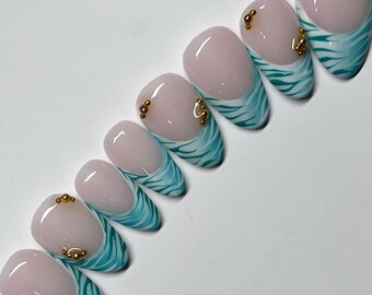 Teal Blue Ombré Zebra Print Press On Nails RIYNAILS