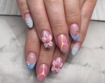 Summer 3D Flower and Shell Press On Nails RIYNAILS