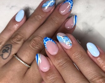 Blue Swirl Marble Press On Nails RIYNAILS