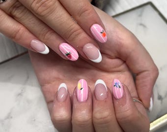 Fruit Stripey French Tip Press On Nails RIYNAILS