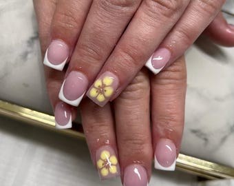 Blooming Flower French Tip Press On Nails RIYNAILS