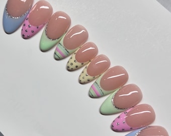 Pastel Stripe and Polka Dot Press On Nails RIYNAILS