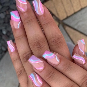 Pink, Purple, Blue Swirl Press On Nails RIYNAILS