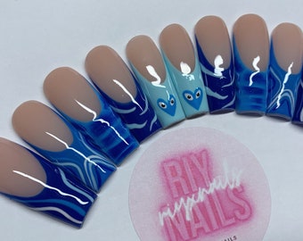 Blue Nail Art Press On Nails RIYNAILS