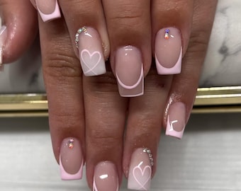 Light Pink Ombre Heart Press On Nails RIYNAILS