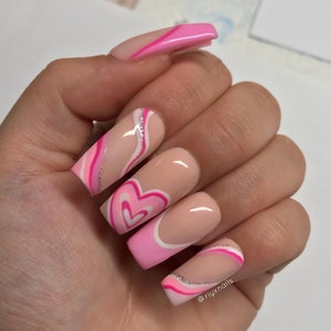 Pink Swirl Love Heart Custom Press on Nails
