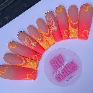 Bright Neon Glitter Press On Nails RIYNAILS