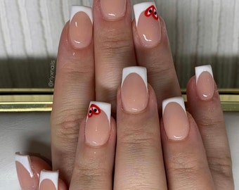 White Tip Heart Press On Nails RIYNAILS