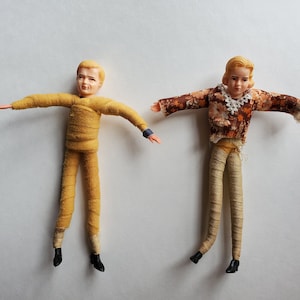 Caco Dolls Blonde Couple 1960s 1970s 1:12 Scale Vintage Doll Mid-century Toy MCM Dollhouse Male Female Mother Father Man Woman
