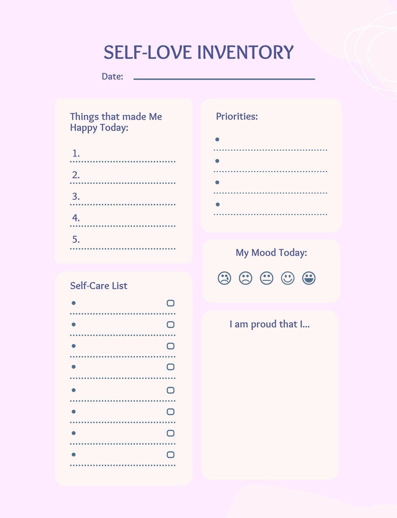 Affection Inventory Printable Self Love and Intention Setting Sheets - Etsy
