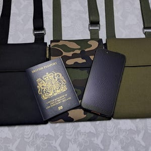 Handmade Man's Phone And Passport Bag With Adjustable Strap, 2 Pockets & Card Slot image 12