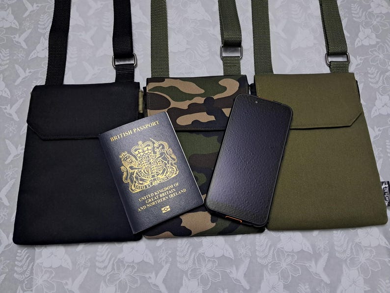 Handmade Man's Phone And Passport Bag With Adjustable Strap, 2 Pockets & Card Slot image 12