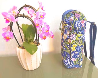 Floral Crossbody Water Bottle Bag with Phone Pocket: Waterproof Lined And padded Drink Holder