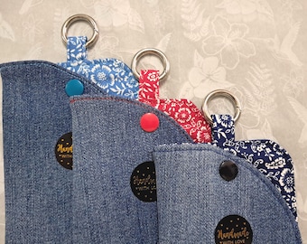 Upcycled Denim Glasses Case With Clip: Padded Cotton Lining, Clasp