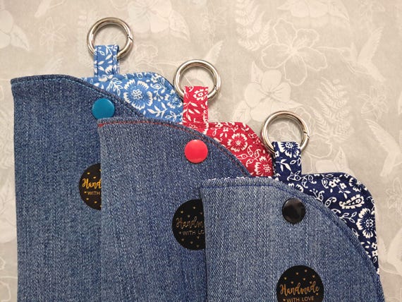 Upcycled Denim Glasses Case With Clip: Padded Cotton Lining, Clasp