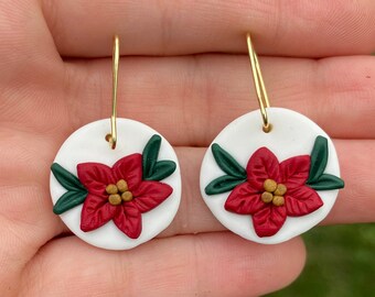 Poinsettia Christmas Earrings/ Christmas Gifts for women/ Winter Clay Earrings