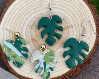 Monstera Leaf Earrings/ Dangle and Stud Clay Earrings